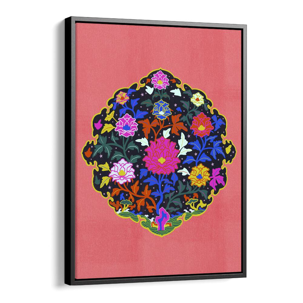 Grandma Botanical Flower Paintings Artwork  in Black Floater Frame