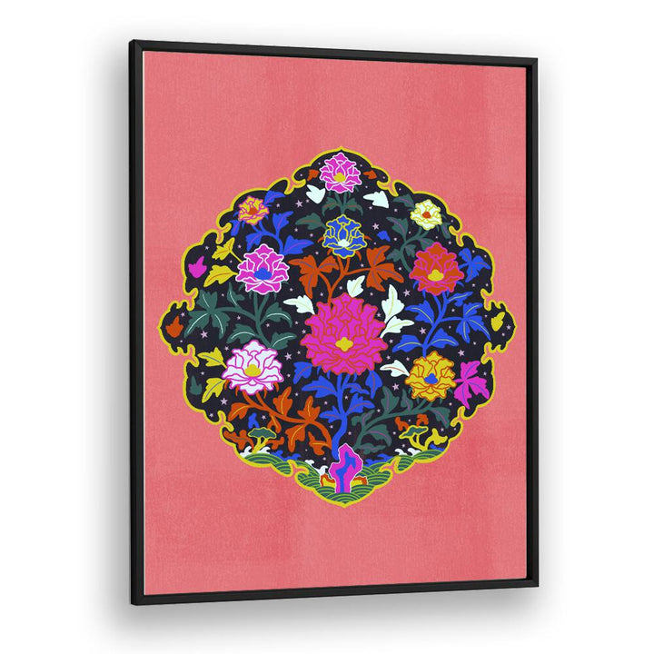 Grandma Botanical Flower Paintings Artwork  in Black Plain Frame