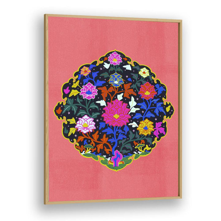 Grandma  Botanical Flower Paintings Artwork in Oak Wood Plain Frame