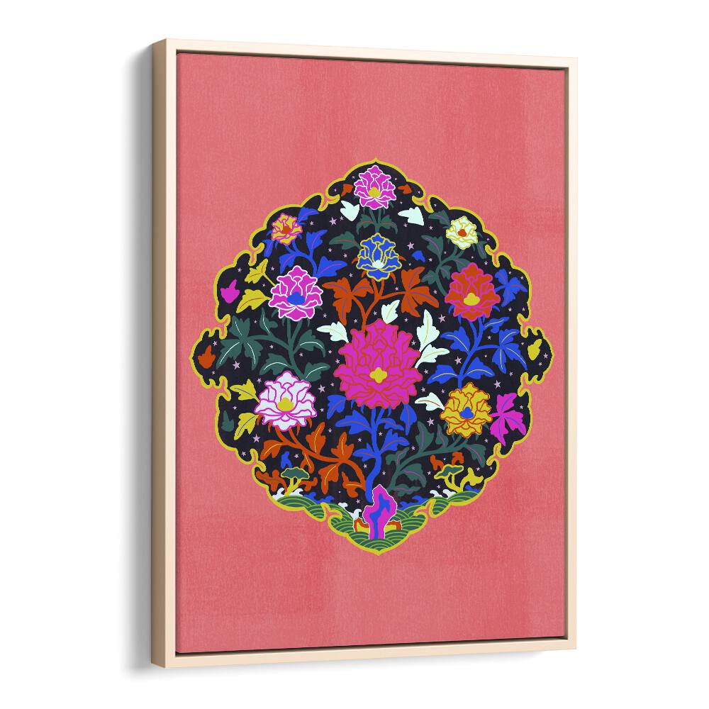 GrandmaBotanical Flower Paintings Artwork in Oak Wood Floater Frame