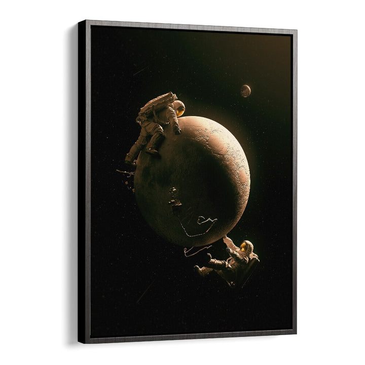 Gravity Play By Francis Minoza Astronaut & Nasa Paintings, Space Art Prints Artwork in Black Floater Frame
