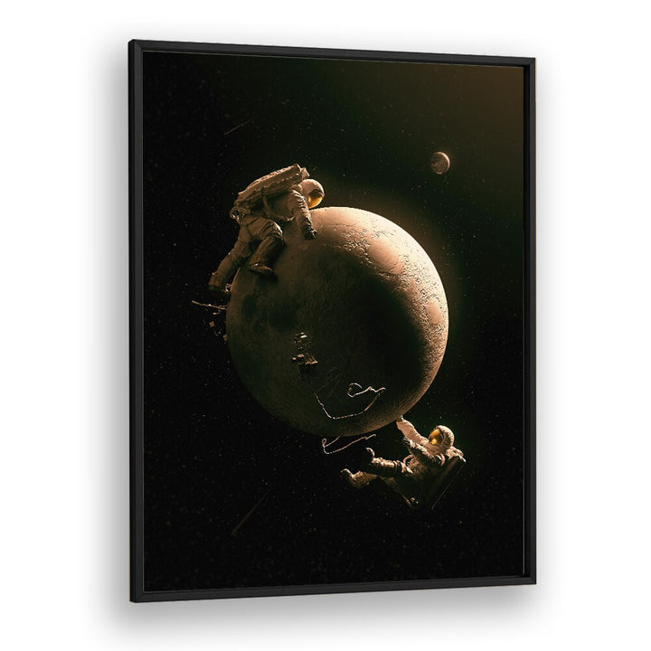 Gravity Play By Francis Minoza Astronaut & Nasa Paintings, Space Art Prints Artwork in Black Plain Frame
