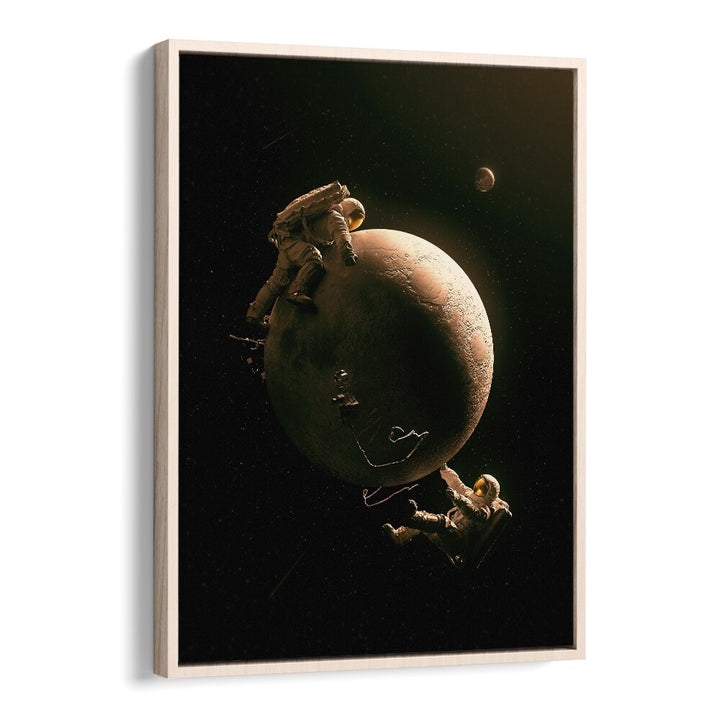 Gravity Play By Francis Minoza Astronaut & Nasa Paintings, Space Art Prints Artwork in Oak Wood Floater Frame
