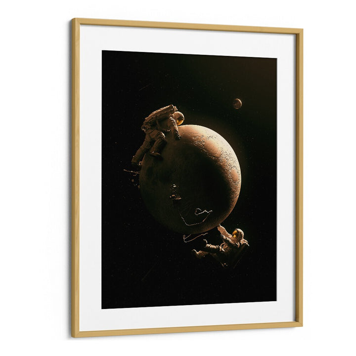 Gravity Play By Francis Minoza Astronaut & Nasa Paintings, Space Art Prints Artwork in Oak Wood Frame With Mount
