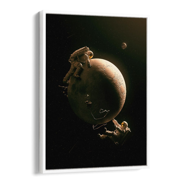 Gravity Play By Francis Minoza Astronaut & Nasa Paintings, Space Art Prints Artwork in White Floater Frame
