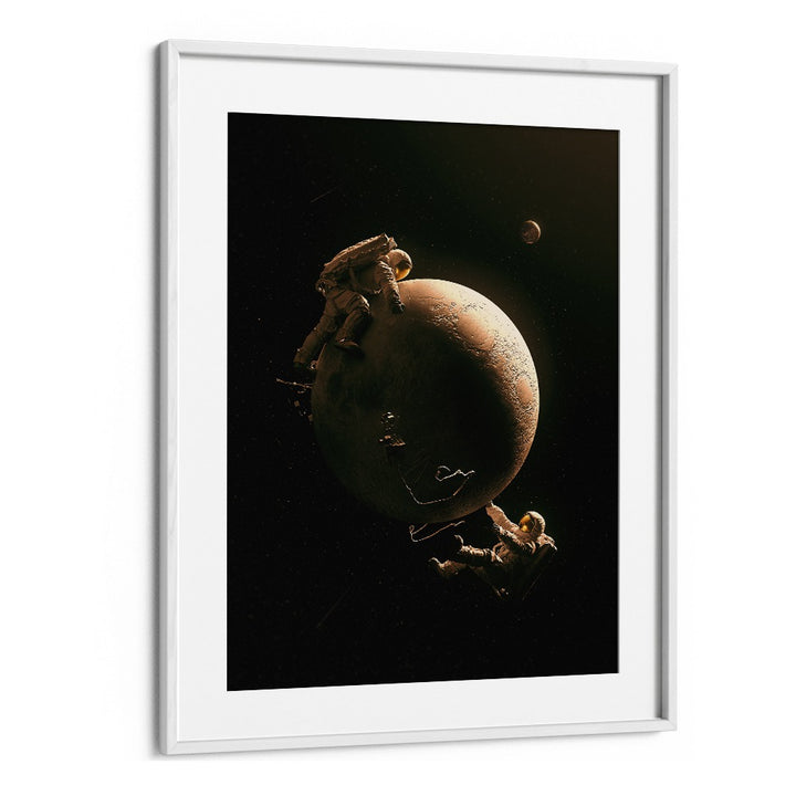 Gravity Play By Francis Minoza Astronaut & Nasa Paintings, Space Art Prints Artwork in White Frame With Mount
