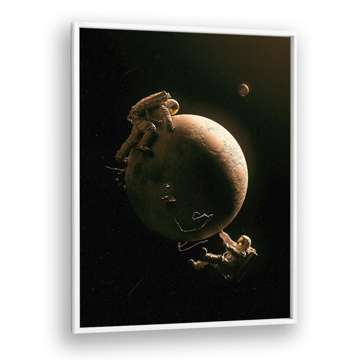 Gravity Play By Francis Minoza Astronaut & Nasa Paintings, Space Art Prints Artwork in White Plain Frame
