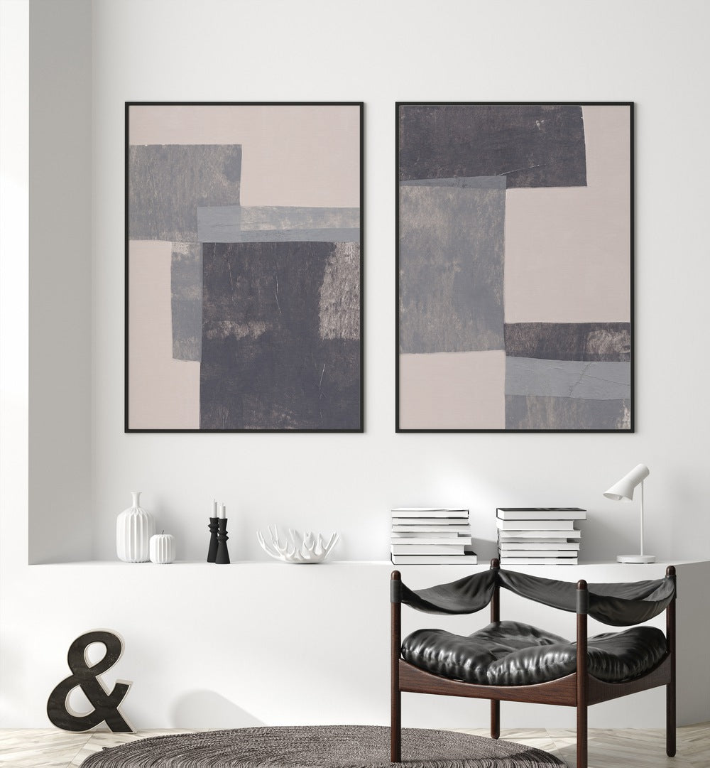 GRAY BLOCKS SET , SET OF 2 PAINTINGS