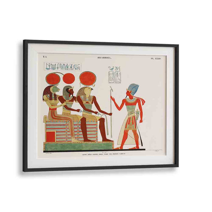 Great Speos Great Hall East Wall First Painting From Monuments De Legypte Et De La Nubie 1835-1845 Egyptian Art Painting Artwork in Black Frame With Mount
