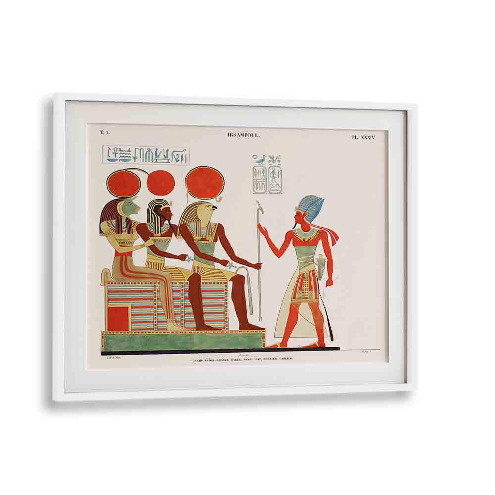 Great Speos Great Hall East Wall First Painting From Monuments De Legypte Et De La Nubie 1835-1845 Egyptian Art Painting Artwork in White Frame With Mount
