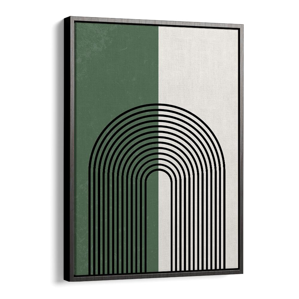 Green boho lines Boho Art Artwork in Black Floater Frame