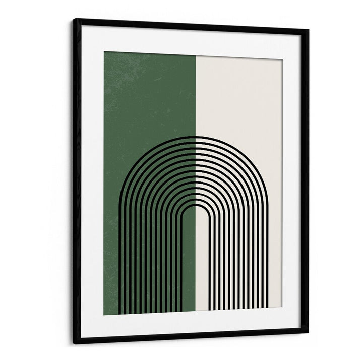 Green boho lines Boho Art Artwork in Black Frame With Moun