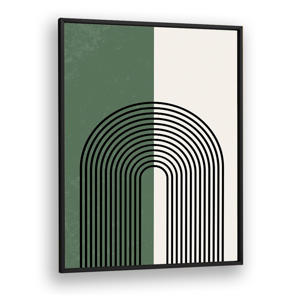 Green boho lines Boho Art Artwork in Black Plain Frame