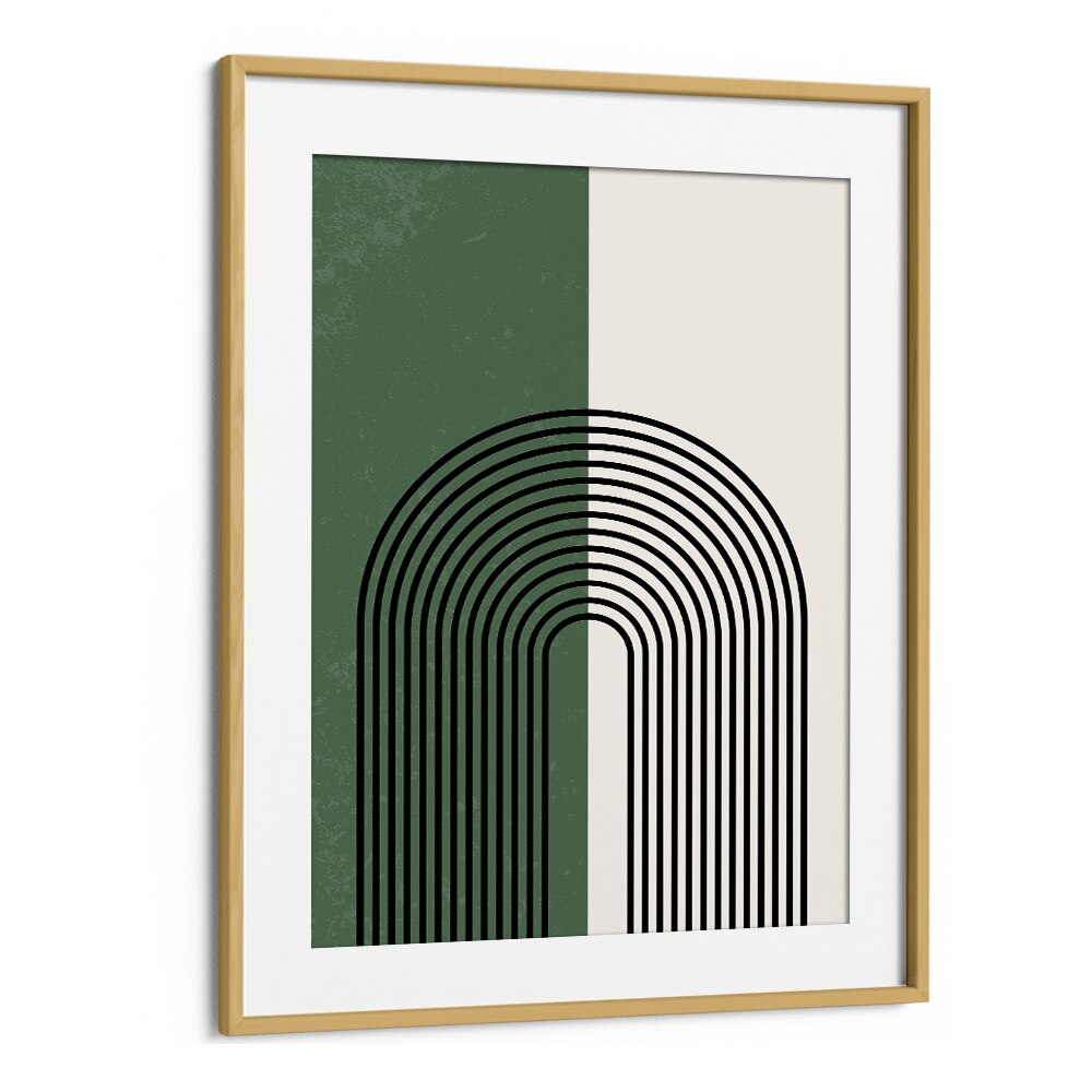 Green boho lines Boho Art Artwork in Oak Wood Frame With Mount