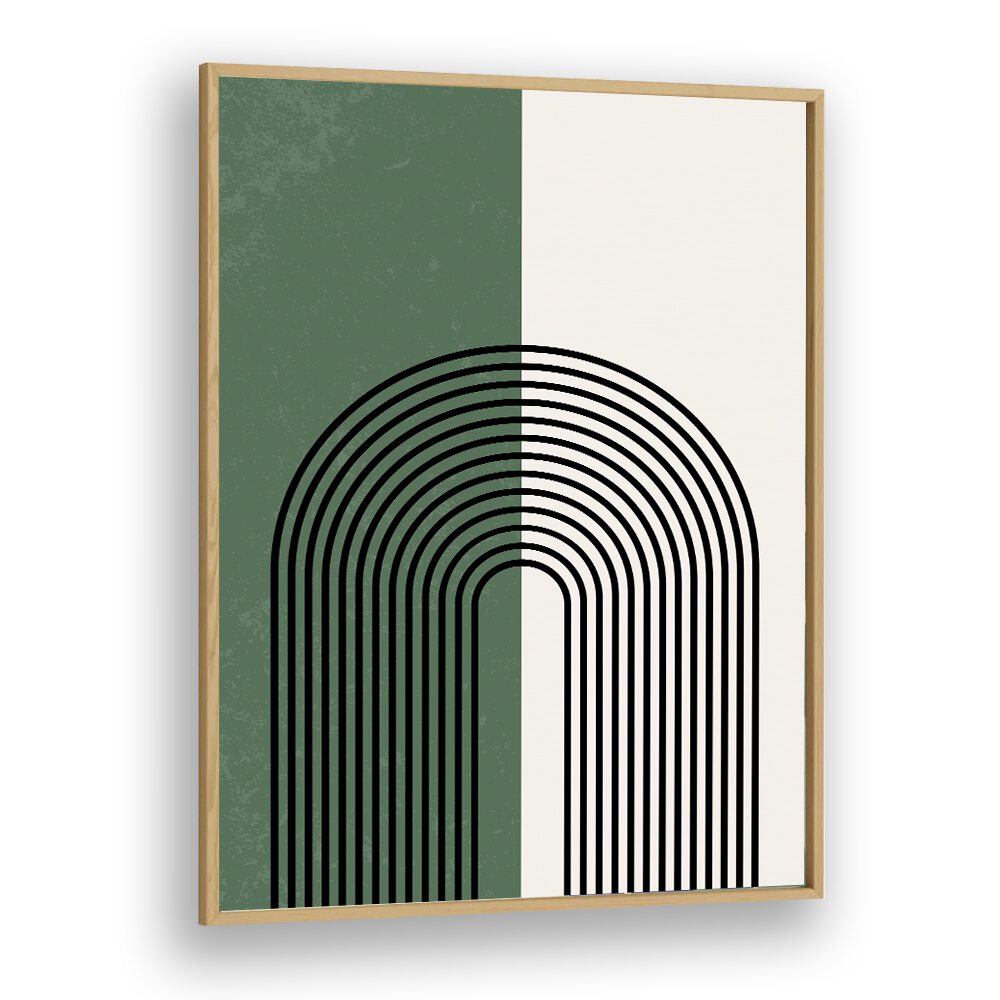 Green boho lines Boho Art Artwork in Oak Wood Plain Frame