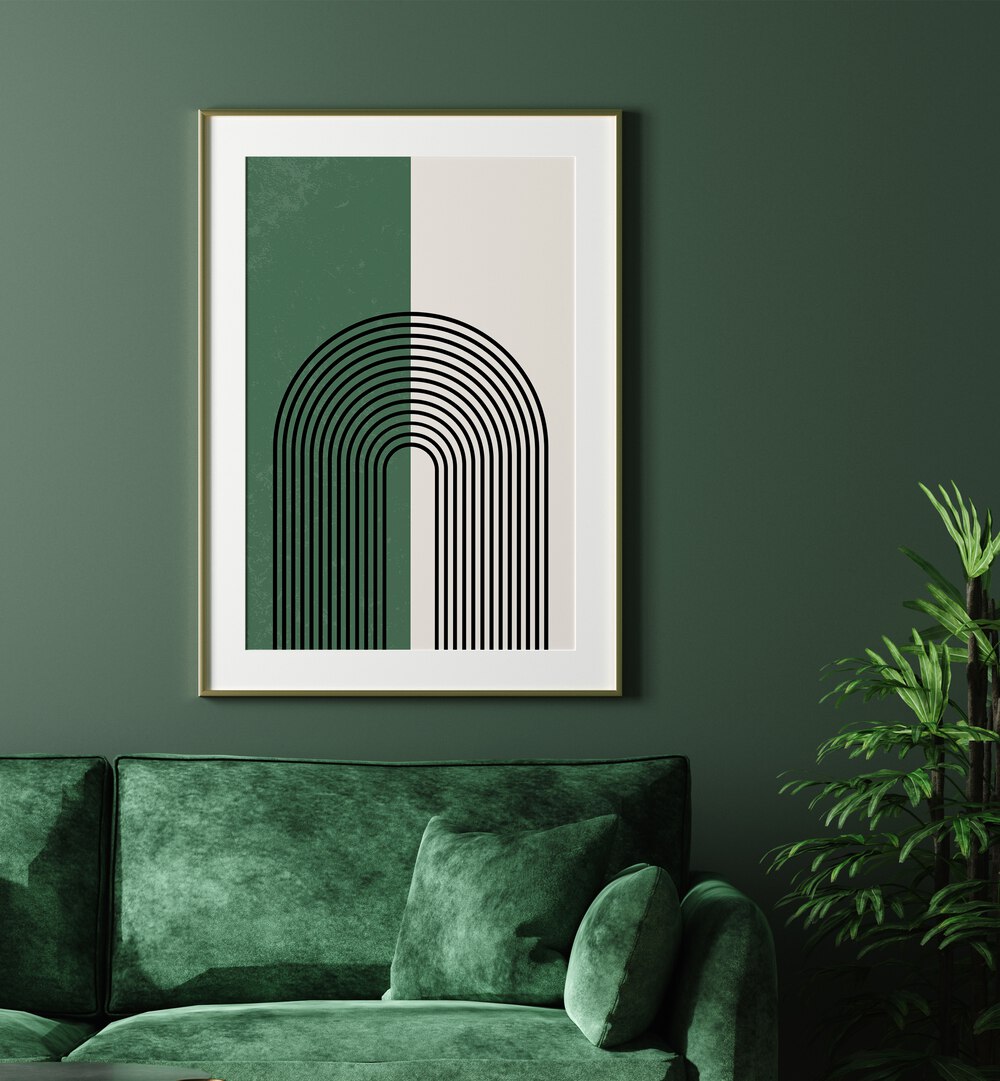 Green boho lines boho wall art painting Artwork Hanged on a Wall