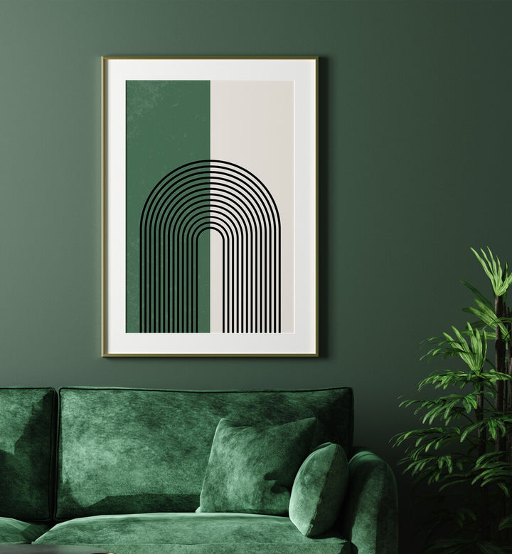 Green boho lines boho wall art painting Artwork Hanged on a Wall