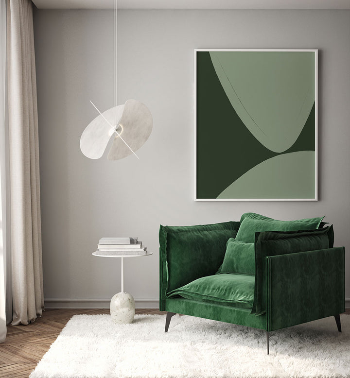 GREEN CURVED SHAPES , ABSTRACT PAINTINGS