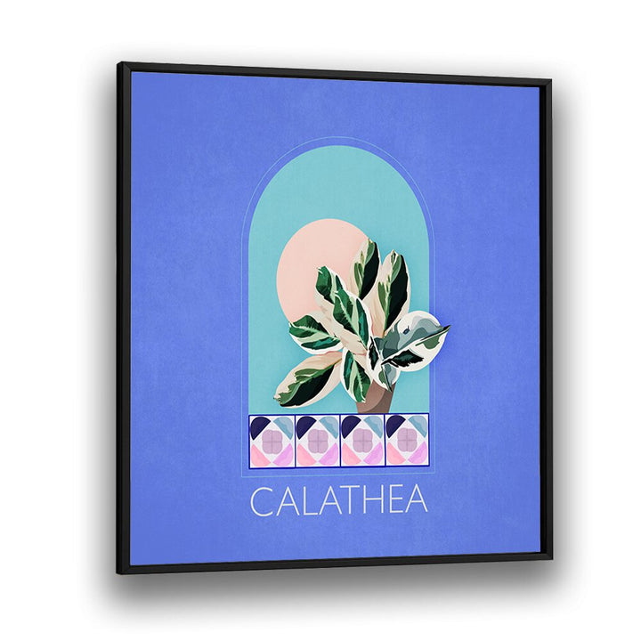 Green Sets Calathea  Botanical Flower Paintings Artwork  in Black Plain Frame