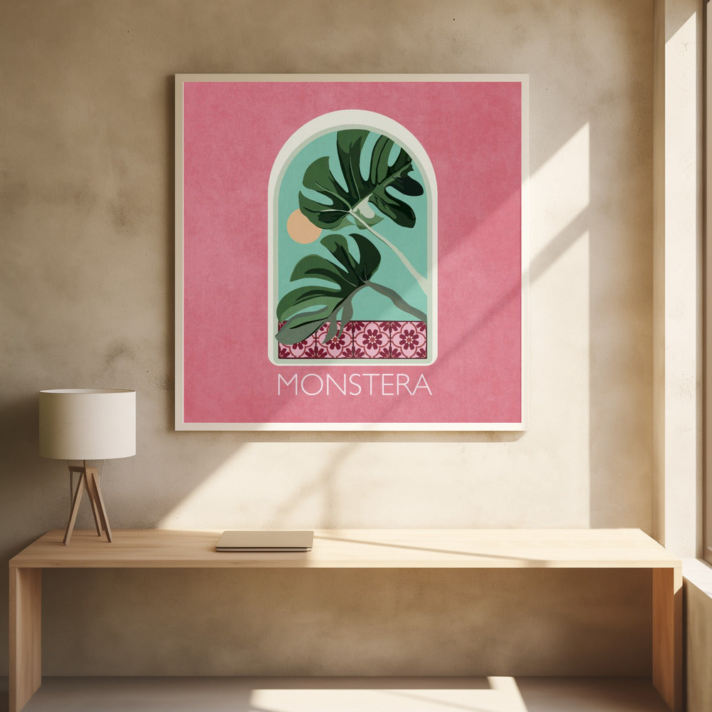 Green Sets Monstera  Botanical Flower Paintings Artwork Placed on a wall