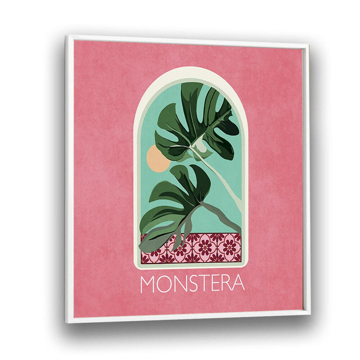 Green Sets Monstera  Botanical Flower Paintings Artwork  in White Plain Frame