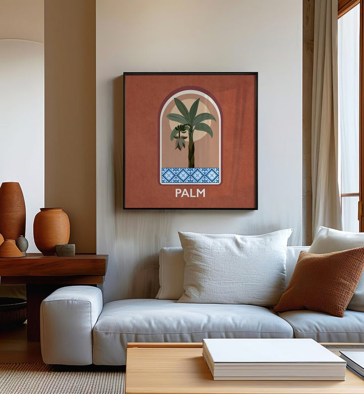 Green Sets Palm Botanical Flower Paintings Artwork Placed on a wall