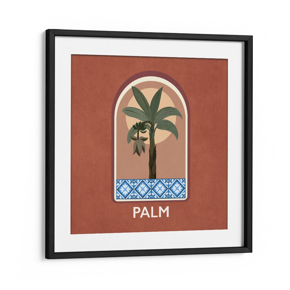 Green Sets Palm Botanical Flower Paintings Artwork  in Black Frame With Mount