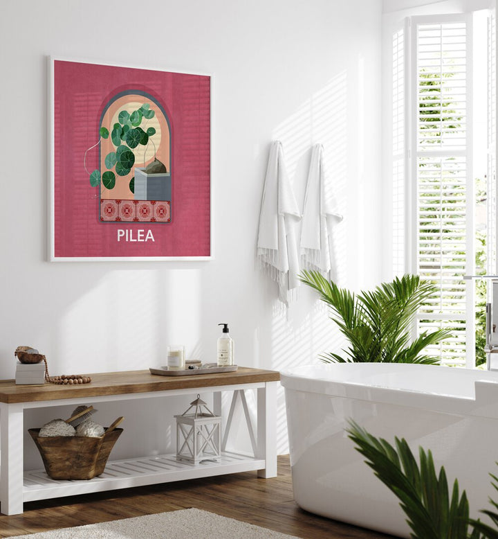 Green Sets Pilea Botanical Flower Paintings Artwork Placed on a wall