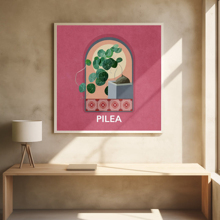 Green Sets Pilea Botanical Flower Paintings Artwork Placed on a wall