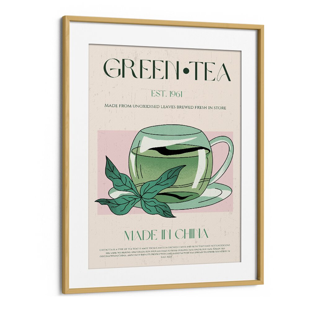 Green Tea I Bar & Cafe Artwork in Oak Wood Frame With Mount