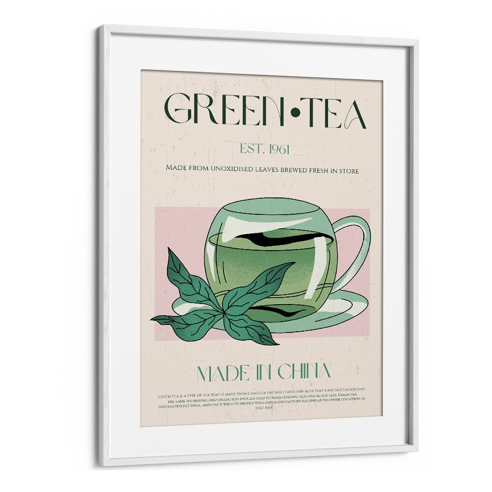 Green Tea I Bar & Cafe Artwork in White Floater Frame