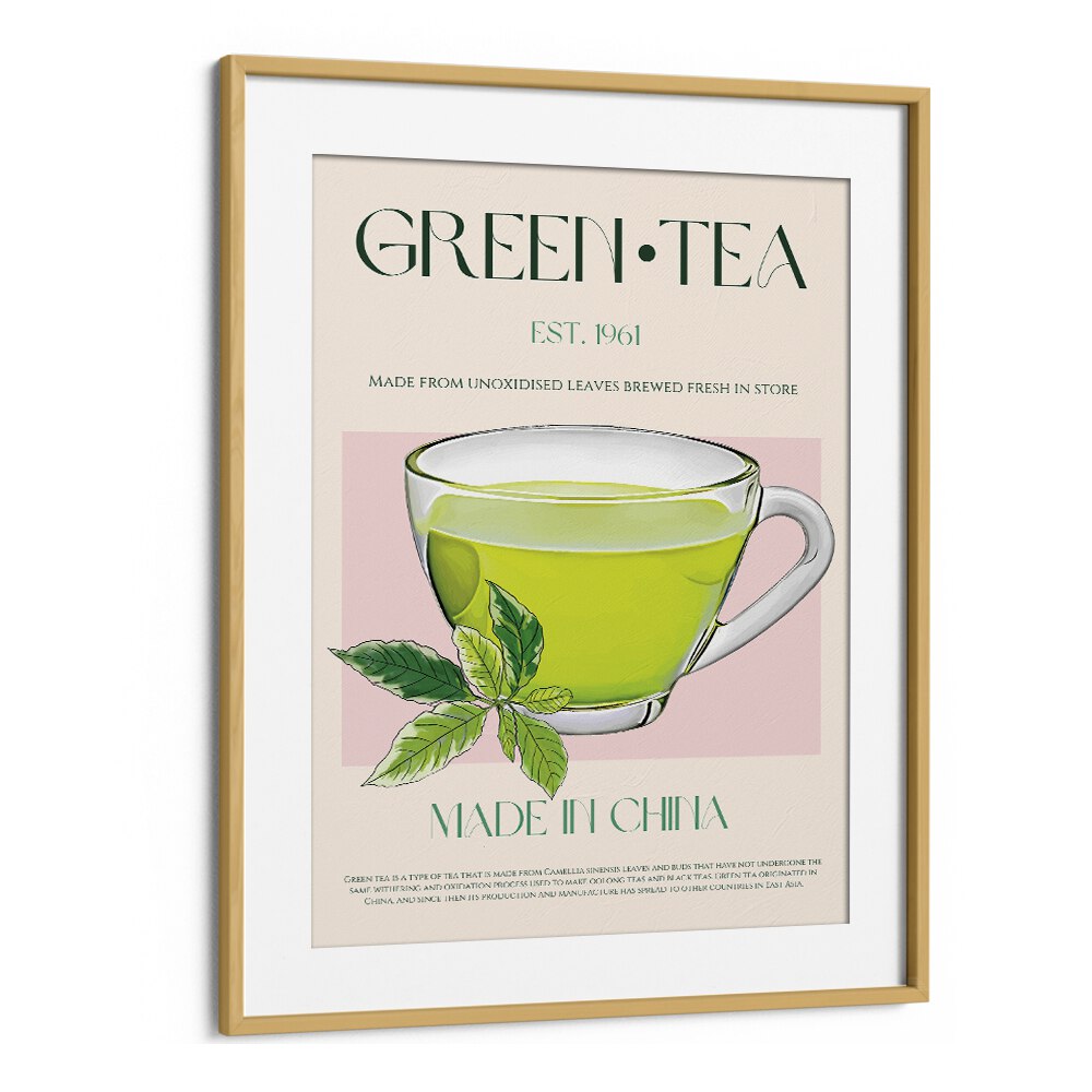 Green Tea II Bar & Cafe Artwork in Oak Wood Frame With Mount