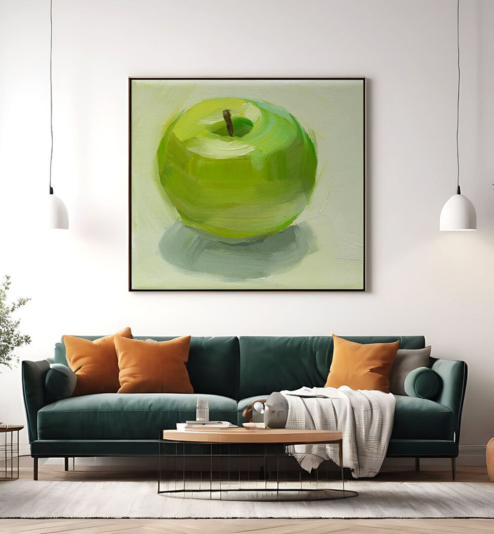 Bright green apple artwork, perfect for kitchen decor. Explore our GREEN APPLE, KITCHEN POSTERS to enhance your space.