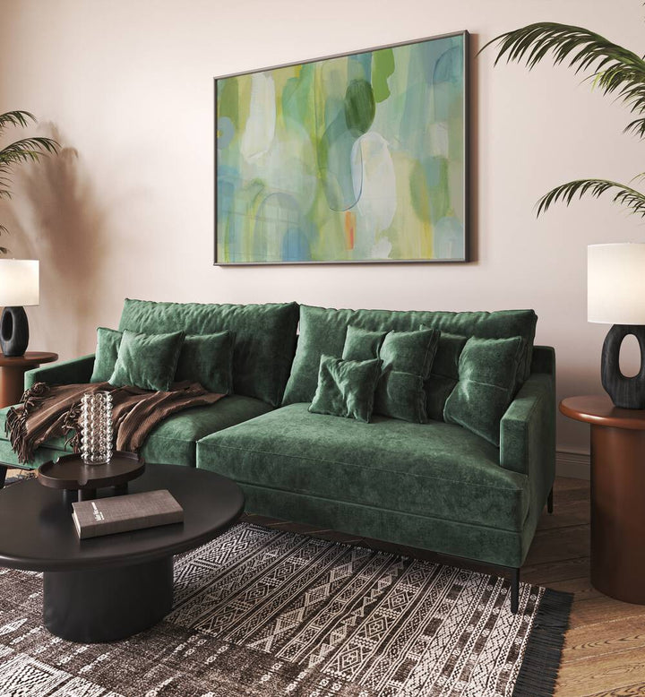 Striking GREEN BLUE ABSTRACT painting enhances modern living spaces with vibrant hues and dynamic brush strokes.