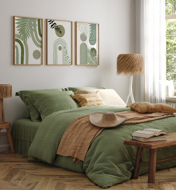 Transform your space with the GREEN BOHEMIAN SET, SET OF 3 PAINTINGS featuring vibrant, intricate designs.