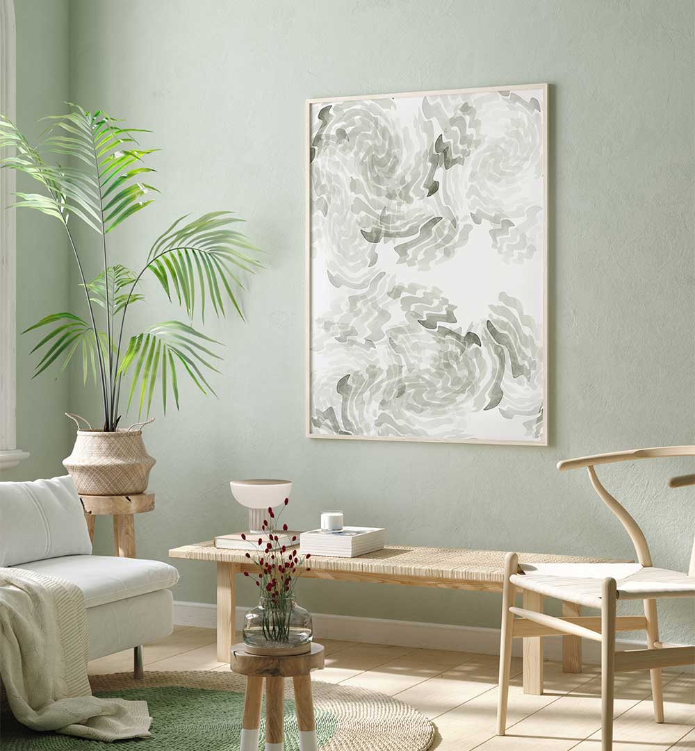 Elegant GREY WATERCOLOUR TWIRL I, ABSTRACT PAINTINGS enhances modern decor with fluid artistry and sophistication.