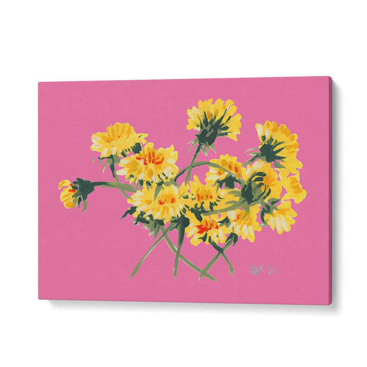 Ania Zwara painting - YELLOW DANDELIONS ON PINK by Asianmonk