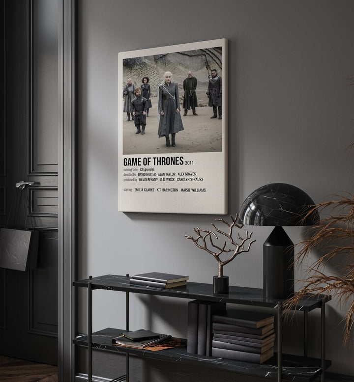 Game Of Thrones 2011 I Movie Posters in Gallery Wrap placed on a wall behind a table and beside a door