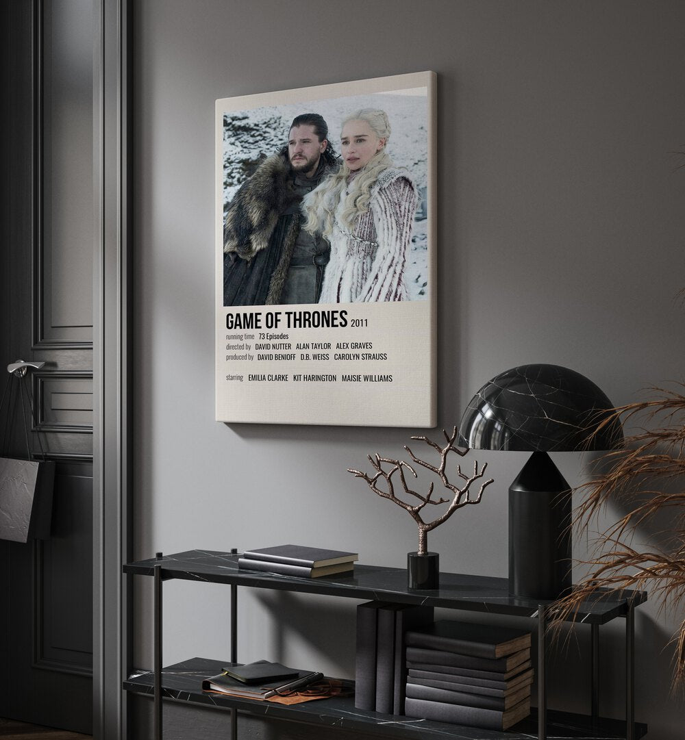 Game Of Thrones 2011 II Movie Posters in Gallery Wrap placed on a wall behind a table and beside a door