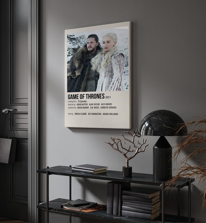 Game Of Thrones 2011 II Movie Posters in Gallery Wrap placed on a wall behind a table and beside a door