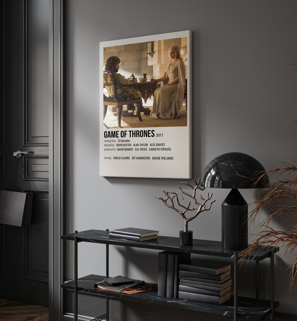 Game Of Thrones 2011 III Movie Posters in Gallery Wrap placed on a wall behind a table and beside a door