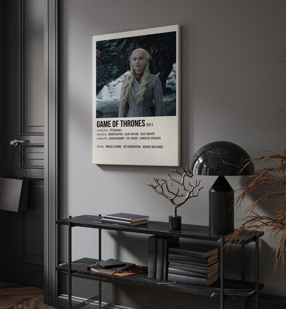 Game Of Thrones 2011 IV Movie Posters in Gallery Wrap placed on a wall behind a table and beside a door