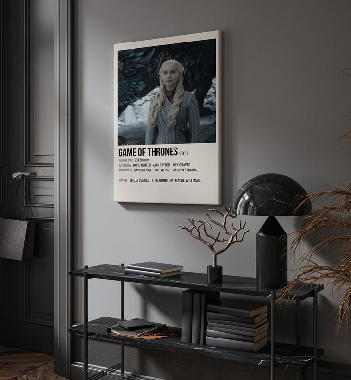 Game Of Thrones 2011 IV Movie Posters in Gallery Wrap placed on a wall behind a table and beside a door