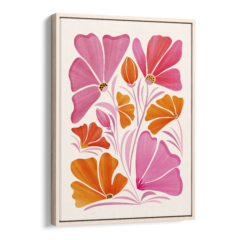 Garden Party by Kristian Gallagher Botanical Flower Paintings Floral Paintings in Oak Wood Floater Frame