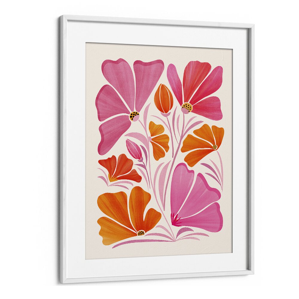 Garden Party by Kristian Gallagher Botanical Flower Paintings Floral Paintings in White Frame With Mount