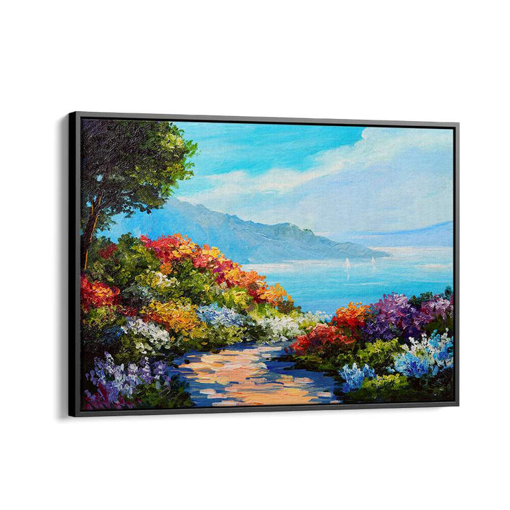 Garden Seascape ii Vintage European Paintings in Black Floater Frame