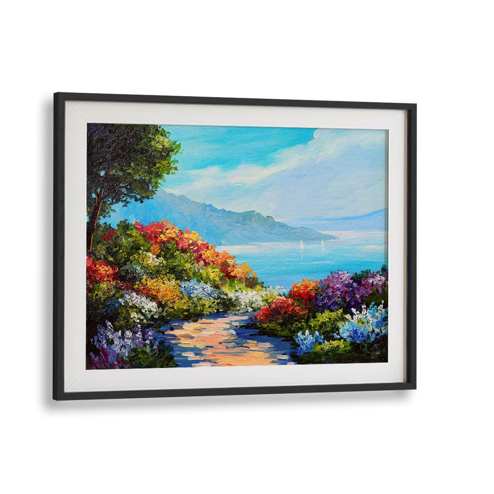 Garden Seascape ii Vintage European Paintings in Black Frame With Mount