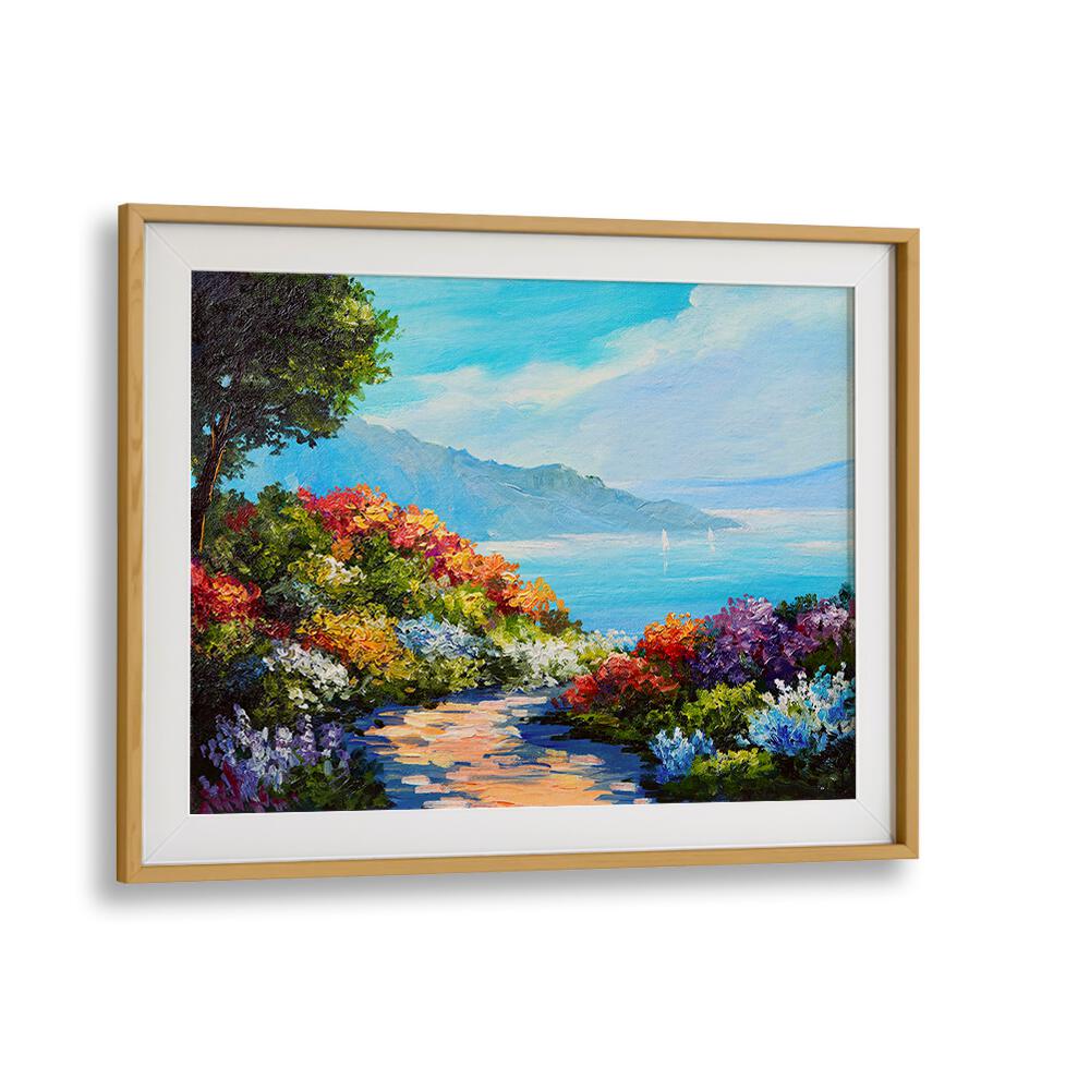 Garden Seascape ii Vintage European Paintings in Oak Wood Frame With Mount