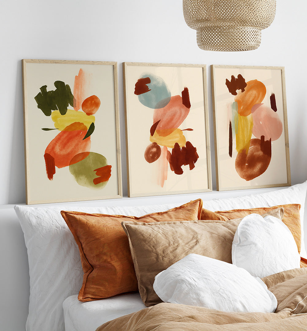 ABSTRACT TABLEAUX , SET OF 3 PAINTINGS