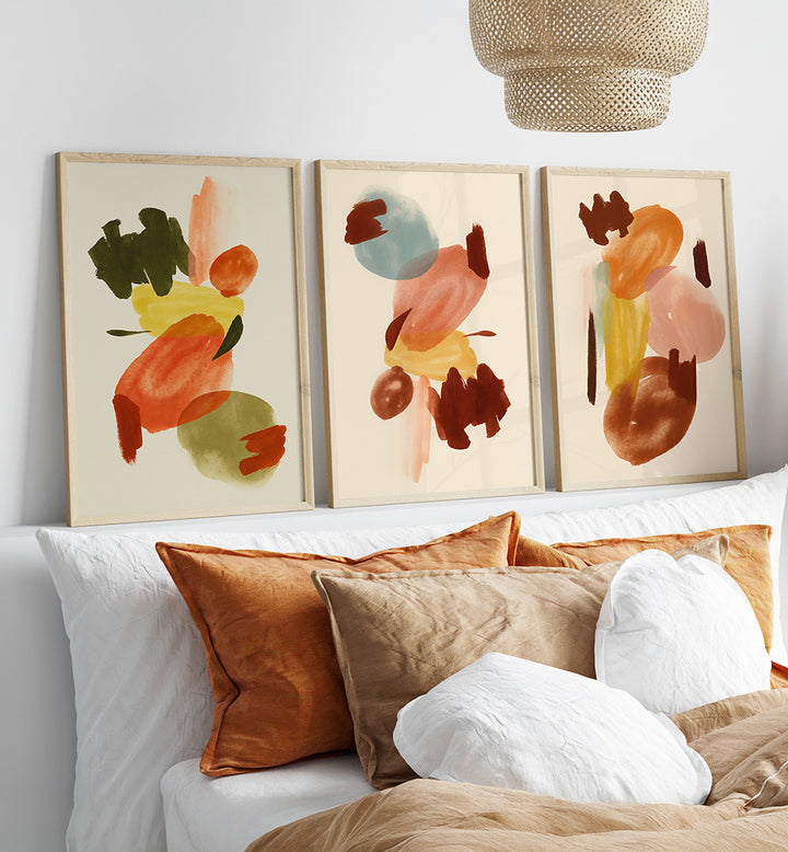 ABSTRACT TABLEAUX , SET OF 3 PAINTINGS